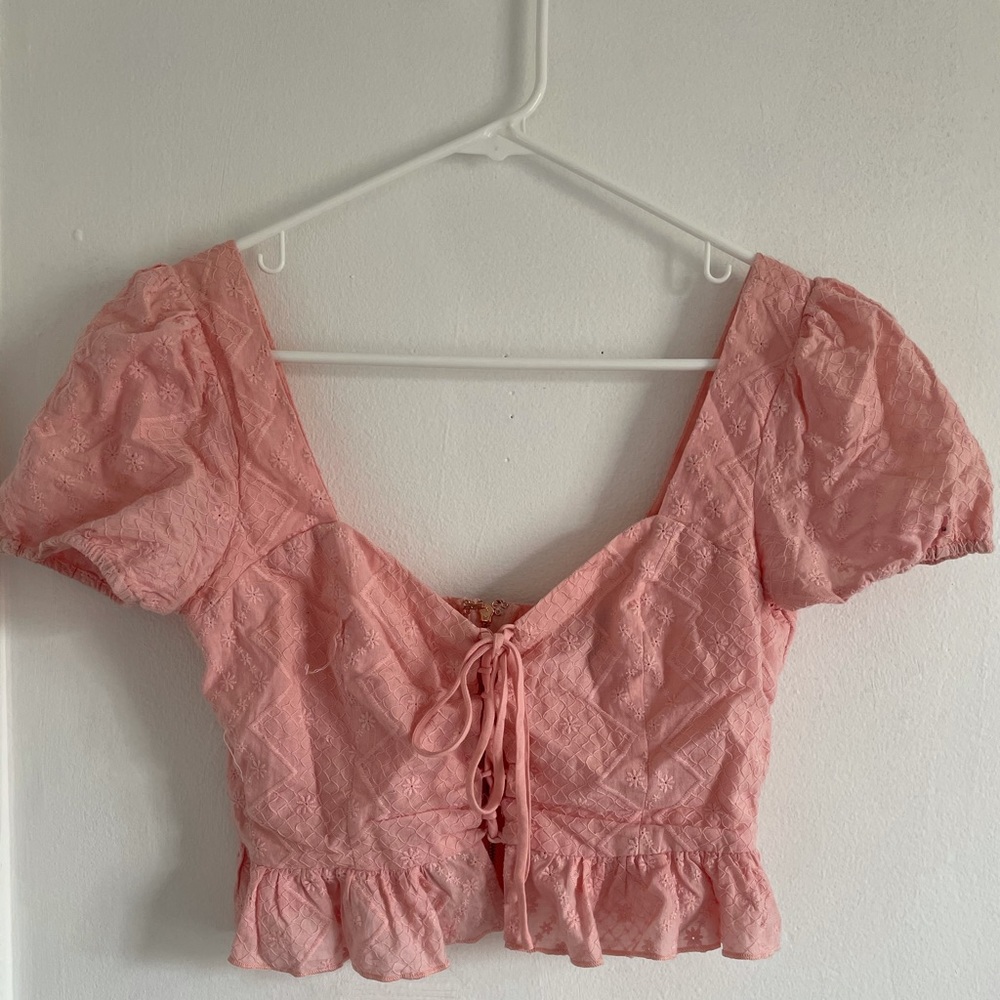 Pink Puffy Sleeve Crop Top